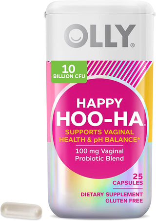 OLLY Happy Hoo-Ha Capsules, Probiotic for Women, Vaginal Health and Ph Balance, 10 Billion CFU, Gluten Free - 25 Count (Packaging May Vary)