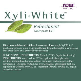 NOW Solutions, Xyliwhiteâ„¢ Toothpaste Gel, Refreshmint, Cleanses and Whitens, Fresh Taste, 6.4-Ounce