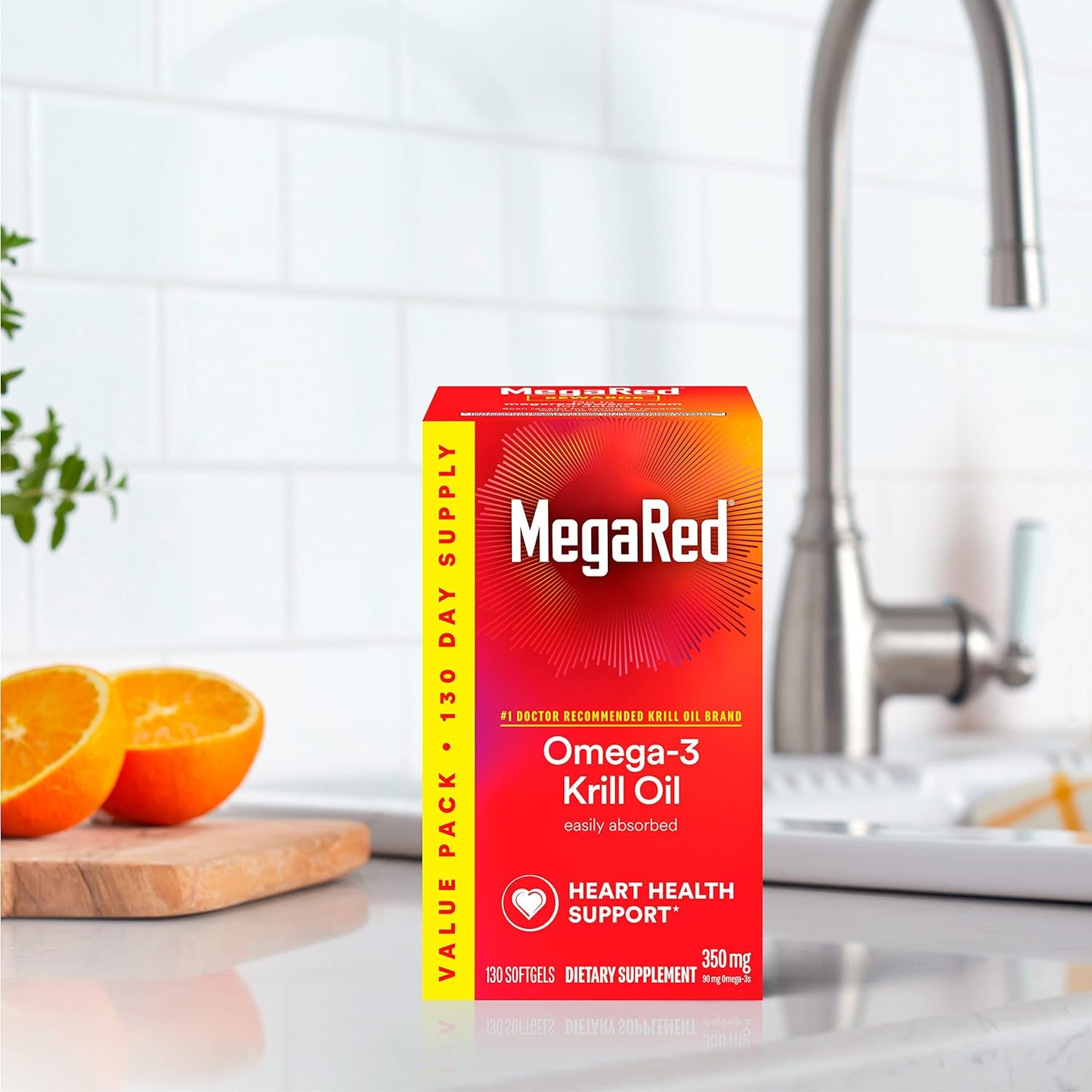 Megared Krill Oil 350Mg Omega 3 Supplement, 1 Dr Recommended Krill Oil Brand with EPA, DHA, Astaxanthin & Phopholipids, Supports Heart, Brain, Joint and Eye Health - 130 Softgels (130 Servings)