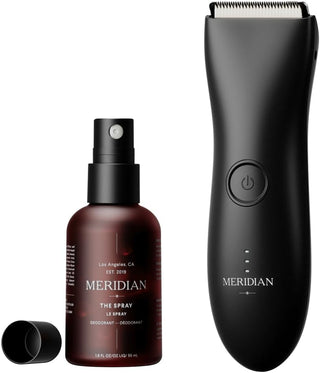 MERIDIAN - the Complete Package: Includes Men’S Waterproof Electric Below-The-Belt Trimmer and the Spray (50 Ml) | Features Ceramic Blades and Sensitive Shave Tech (Sage)