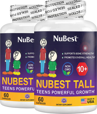Nubest Tall 10+ - Height Supplement for Children (10+) & Teens Who Drink Milk Daily, Promote Height Increase, Unlock Height Potential, Boost Height Naturally - 60 Capsules | 1 Month Supply