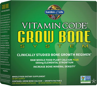 Garden of Life Calcium Supplement - Vitamin Code Grow Bone Made with Whole Foods, Strontium, Magnesium, K2 MK7, Vitamin D3 & C plus Probiotics for Gut Health, 30 Day Supply