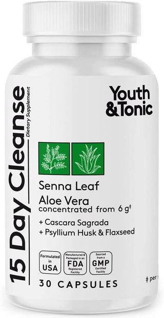 Youth & Tonic 15 Day Colon Cleanser & Detox for Waste Loss to Feel Lighter or Break the Plateau | Natural Cleanse Pills for Belly Bloat for Men & Women | 30 Caps