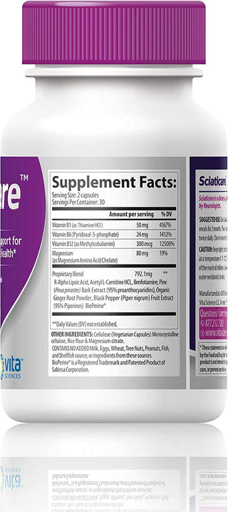 Sciaticare Nerve Soothing Supplement Vitamins with Natural R-ALA Form 10X Strength, NOT Synthetic Alpha Lipoic Acid (ALA) - Lower Lumbar Sciatic, Hip, Thigh, Leg, Foot