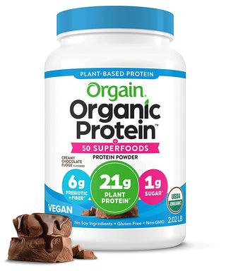 Organic Protein + Superfoods Powder, Creamy Chocolate Fudge - 21G of Protein, Vegan, Plant Based, 6G of Fiber, No Dairy, Gluten, Soy or Added Sugar, Non-Gmo, 2.02 Lb