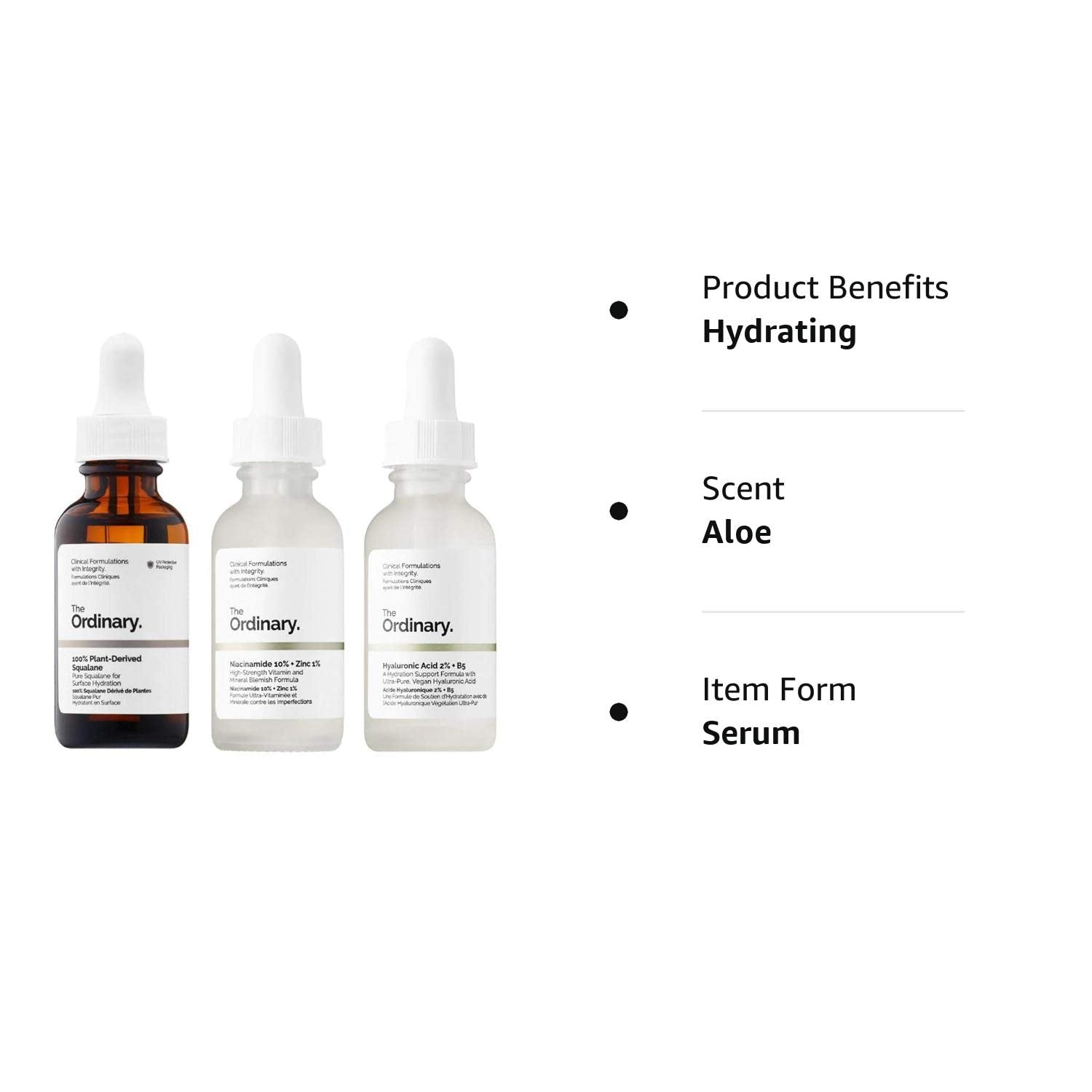 The Ordinary Face Serum Set! 100% Plant-Derived Squalane Prevent Ongoing Loss of Hydration! Niacinamide 10% + Zinc 1% Reduces Skin Blemishes! Hyaluronic Acid 2% + B5 Enhanced Hydration!