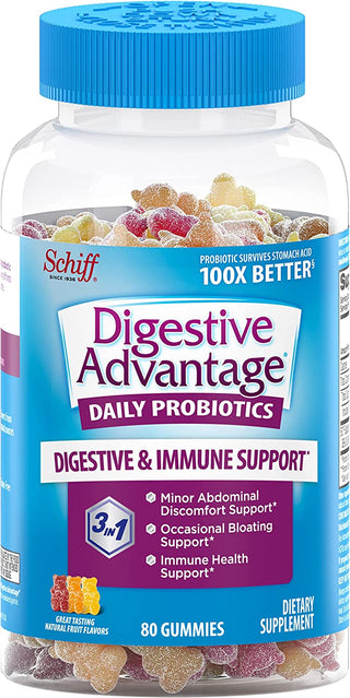 Digestive Advantage Probiotic Gummies for Digestive Health, Daily Probiotics for Women & Men, Support for Occasional Bloating, Minor Abdominal Discomfort & Gut Health, 80Ct Natural Fruit Flavors