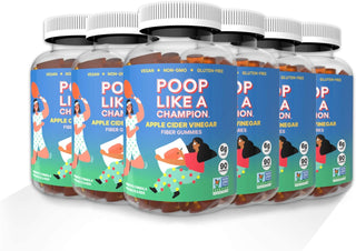 Poop like a Champion Apple Cider Vinegar Fiber Gummies for Adults & Kids | High Fiber Gummies | High Fiber Snacks | Constipation Relief for Adults & Kids | Vegan | New Bottle Packaging