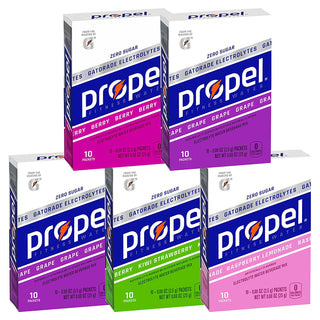 Propel Powder Packets 4 Flavor Variety Pack with Electrolytes, Vitamins and No Sugar 10 Count (Pack of 5) (Packaging May Vary)