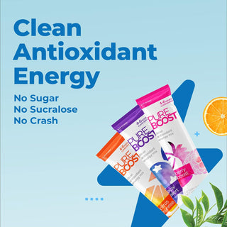 Pureboost Clean Energy Drink Mix + Immune System Support. Sugar-Free Energy with B12, Multivitamins, Antioxidants, Electrolytes (Combo Pack, 30 Stick Packs)