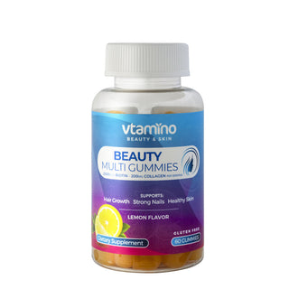 vtamino Beauty Multi-Gummies-Premium Hair, Skin & Nails Multivitamin with 2500mcg Biotin & 200mg Collagen-60 Gummies (30 Days Supply)