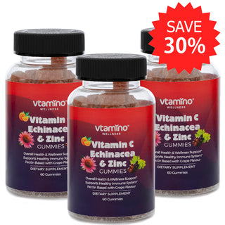 vtamino Gummies with Vitamin C, Echinacea & Zinc-Tasty Natural Fruit Flavor (30 Days Supply)