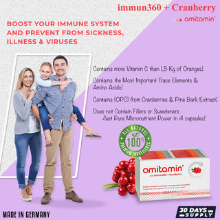 amitamin immun360 + Cranberry-Boosts Immune System Naturally-From Germany (30 Days Supply)