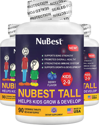 Nubest Tall Kids - Advanced Bone Strength & Immunity Support - Help Kids Stay Healthily - Multivitamins & Minerals for Kids Ages 2 to 9 - Animal Shapes - 60 Chewable Berry Tablets | 1 Month Supply