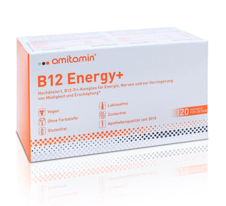 amitamin® B12 Energy+- Hochdosiertes Vitamin B12 mit L-Glutamin, B6 & Folsäure Quatrefolic® (120 Tage Vorrat)