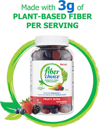 Fiber Choice 3G Fruity Bites Daily Prebiotic Fiber Supplement Gummies, Mixed Berry, 90 Count (2 per Serving)