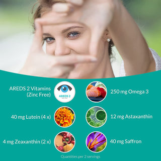 Upnourish AREDS 2+ - Advanced Eye Vitamin Supplement for Macular Health and Dry Eye - Lutein, Zeaxanthin, Saffron, Astaxanthin & DHA - Supports Eye Strain, Pressure, Night Vision - 120 Softgels