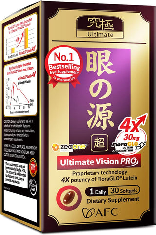 AFC Japan Ultimate Vision PRO - Eye Formula with Floraglo Lutein 4X, Zeaxanthin, Bilberry Extract & Astaxanthin for Age-Related Eye Problem, Blurry & Poor Vision, Dry Eye, Macular Health, 30 Count
