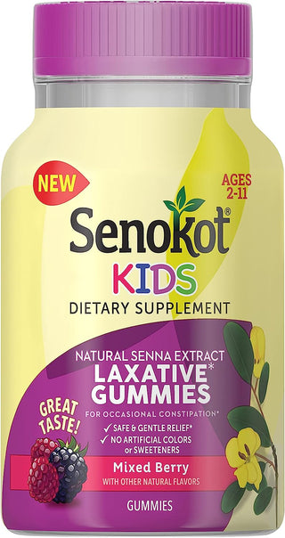 Senokot Dietary Supplement Laxative Gummies, Natural Senna Extract, Gentle, Overnight Relief from Occasional Constipation, Mixed Berry Flavor, 60 Count