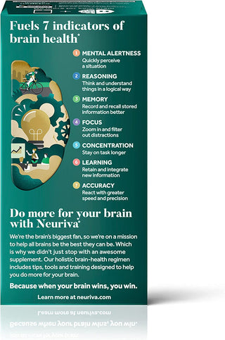 NEURIVA ULTRA Decaffeinated Clinically Tested Nootropic Brain Supplement for Mental Alertness, Memory, Focus & Concentration, Cognivive, Neurofactor, Phosphatidylserine, Vitamins B6 B12, 60Ct Capsules