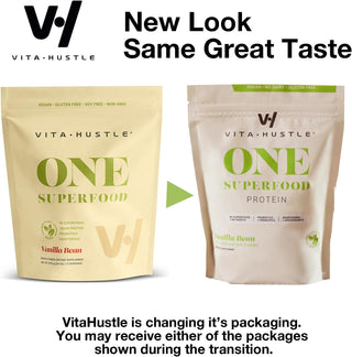 Vitahustle ONE Superfood Plant Protein Powder Vanilla, 20G Vegan Protein, Meal Replacement, 86 Superfoods, Probiotics, Dairy Free, No Added Sugar (Vanilla Bean) 15 Servings, 22.22 Oz