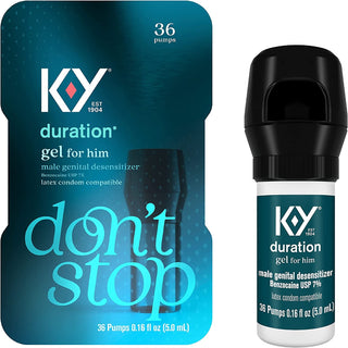 K-Y Duration Gel 0.16 Fl Oz, for Men, Adult Couples, Numbing Male Genital Desensitizer to Last Longer, Pleasure Enhancer, 36 Pumps, Latex Condom Compatible