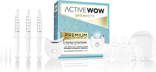 Active Wow 24K White Premium Teeth Whitening Kit - LED Teeth Whitening Kit, Teeth Whitening Light, All Natural Formula, Fluoride Free, Teeth Whitening Kit with LED Light - Mint Flavor, 30 Treatments