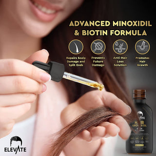 ELEVATE Hair Growth Oil - Biotin Serum & 5% Minoxidil Treatment for Stronger Thicker Longer Hair – Natural Hair Growth Thickening Treatment - Stop Thinning & Hair Loss for Men & Women 1Oz