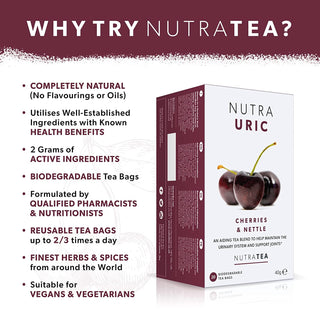 NUTRAURIC - Uric Acid Cleanse and Kidney Support – Kidney Cleanse Tea – Includes Cherry, Nettle & Turmeric - 20 Enveloped Tea Bags - by Nutra Tea - Herbal Tea