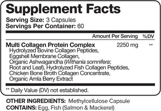 Nutrivein Multi Collagen Pills 2250Mg - 180 Collagen Capsules - Type I, II, III, V, X - Anti-Aging, Healthy Joints, Hair, Skin, Bones, Nails, Hydrolyzed Protein Collagen Peptides for Woman and Men