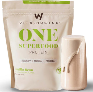 Vitahustle ONE Superfood Plant Protein Powder Vanilla, 20G Vegan Protein, Meal Replacement, 86 Superfoods, Probiotics, Dairy Free, No Added Sugar (Vanilla Bean) 15 Servings, 22.22 Oz
