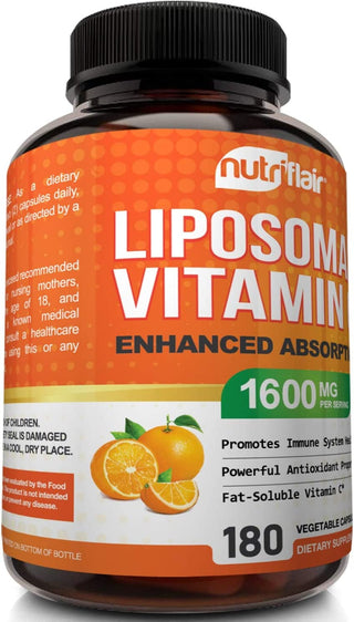 Nutriflair Liposomal Vitamin C 1600Mg, 180 Capsules - High Absorption, Fat Soluble VIT C, Antioxidant Supplement, Higher Bioavailability Immune System Support & Collagen Booster, Non-Gmo, Vegan Pills