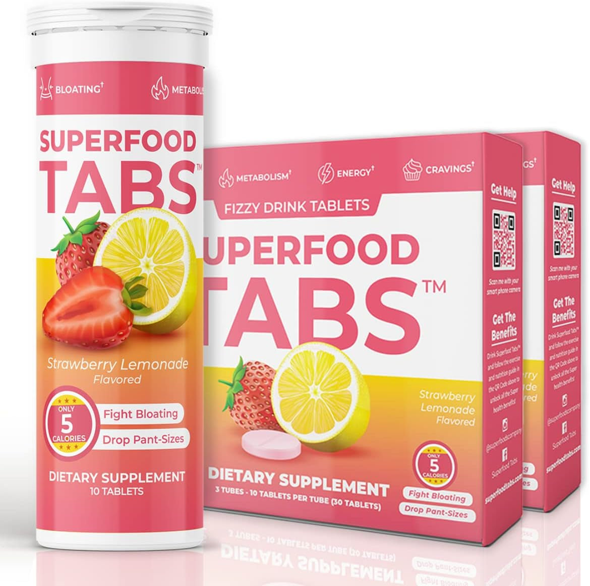 Superfood Tabs Detox Cleanse Drink - Fizzy Nutrition Supplement for Women and Men - Support Healthy Weight - Improve Digestive Health and Bloating Relief - Strawberry Lemonade Flavor [60 Tablets]