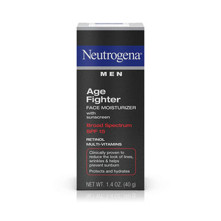 Neutrogena Age Fighter Anti-Wrinkle Retinol Moisturizer for Men, Daily Oil-Free Anti-Aging Face Lotion with Retinol, Multi-Vitamins, and Broad Spectrum SPF 15 Sunscreen, 1.4 Oz