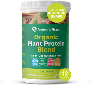 Amazing Grass Organic Plant Protein Blend: Vegan Protein Powder, New Protein Superfood Formula, All-In-One Nutrition Shake with Beet Root, Original, 12 Servings