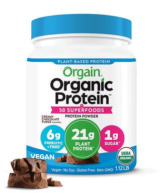 Organic Protein + Superfoods Powder, Creamy Chocolate Fudge - 21G of Protein, Vegan, Plant Based, 6G of Fiber, No Dairy, Gluten, Soy or Added Sugar, Non-Gmo, 2.02 Lb