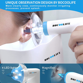 BOCOOLIFE Electric Ear Wax Remove Removal, Ear Irrigation System Kit, Ear Irrigation Cleaner, Ear Cerumen Wax Washer, Safe and Easy Ear Cleaning with 4 Pressure Levels,5 Disposable Tips & Ear Basin