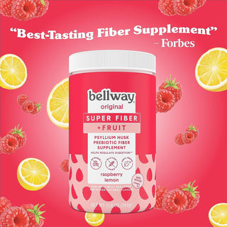 Bellway Super Fiber Powder + Fruit, Sugar-Free Psyllium Husk Fiber Supplement Powder, Raspberry Lemon, 13.8 Oz