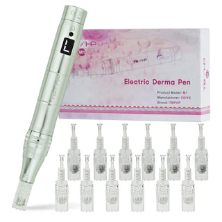 TBPHP M1 Electric Derma Beauty Pen Professional At-Home Kit with 12Pcs Replacement Cartridges - Trusty Skin Care Tool Kit (Pink)