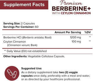 Nutriflair Premium Berberine HCL 1200Mg, 120 Capsules - plus Pure True Ceylon Cinnamon, Berberine HCI Root Supplements Pills - Supports Glucose Metabolism, Immune System, Healthy Weight Management