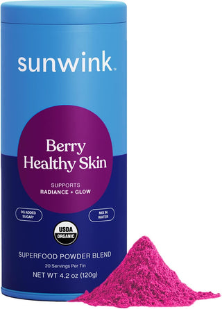 Sunwink Berry Healthy Skin Superfood Drink Mix - Hydration Drinks W/ Superfood Fruit Powder for Radiant Glow & Hydration W/ Organic Acai, Goji Berry, Amla, Raspberry & Pineapple - 4.2 Oz (20 Servings)
