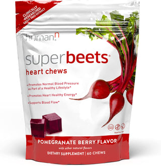 Superbeets Heart Chews - Nitric Oxide Production for Daily Blood Pressure Support & Circulation - Grape Seed Extract & Non-Gmo Beet Energy Chews - Pomegranate Berry Flavor, 60 Count