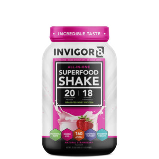 INVIGOR8 Superfood Protein Shake Gluten-Free and Non GMO Meal Replacement Shake with Probiotics and Omega 3 (645 Grams) (Natural Strawberry)