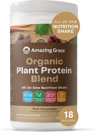 Amazing Grass Organic Plant Protein Blend: Vegan Protein Powder, New Protein Superfood Formula, All-In-One Nutrition Shake with Beet Root, Original, 12 Servings