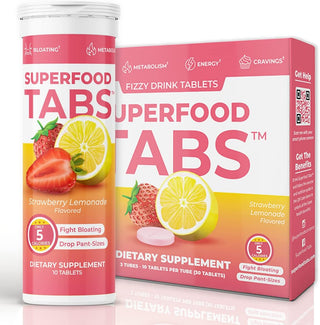 Superfood Tabs Detox Cleanse Drink - Fizzy Nutrition Supplement for Women and Men - Support Healthy Weight - Improve Digestive Health and Bloating Relief - Strawberry Lemonade Flavor [60 Tablets]