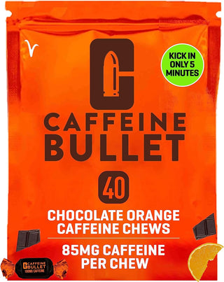 Caffeine Bullet 40 Chocolate Caffeine Chews. Each 85Mg Caffeine - Chocolate Orange Energy Gummies: Kick Faster than Energy Gels for a Cycling, Endurance Sports & Stay Awake Chocolate Boost