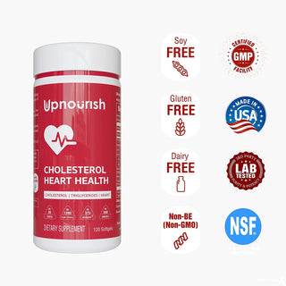 "Boost Your Heart Health with Upnourish Cholesterol Supplement - Packed with Powerful Ingredients like Citrus Bergamot, Plant Sterols, Coenzyme Q10, Omega 3, Turmeric, Black Garlic, and Olive Leaf Extract - Take Charge of Your Cholesterol Levels Today!"