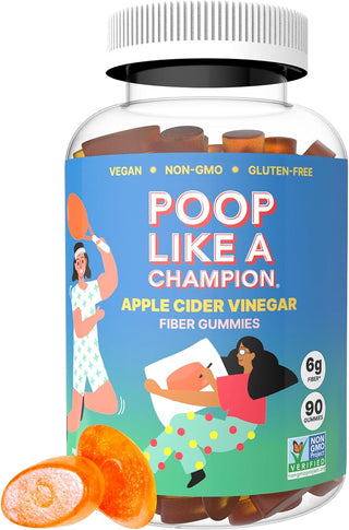 Poop like a Champion Apple Cider Vinegar Fiber Gummies for Adults & Kids | High Fiber Gummies | High Fiber Snacks | Constipation Relief for Adults & Kids | Vegan | New Bottle Packaging