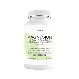 vtamino Magnesium Mega Complex High Absorption 500 mg - Fördert die Entspannung und unterstützt die Muskeln (Vorrat für 30 Tage)