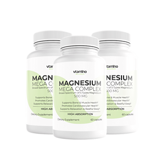 vtamino Magnesium Mega Complex High Absorption 500mg- Promotes Relaxation & Supports Muscles (30 Days Supply)